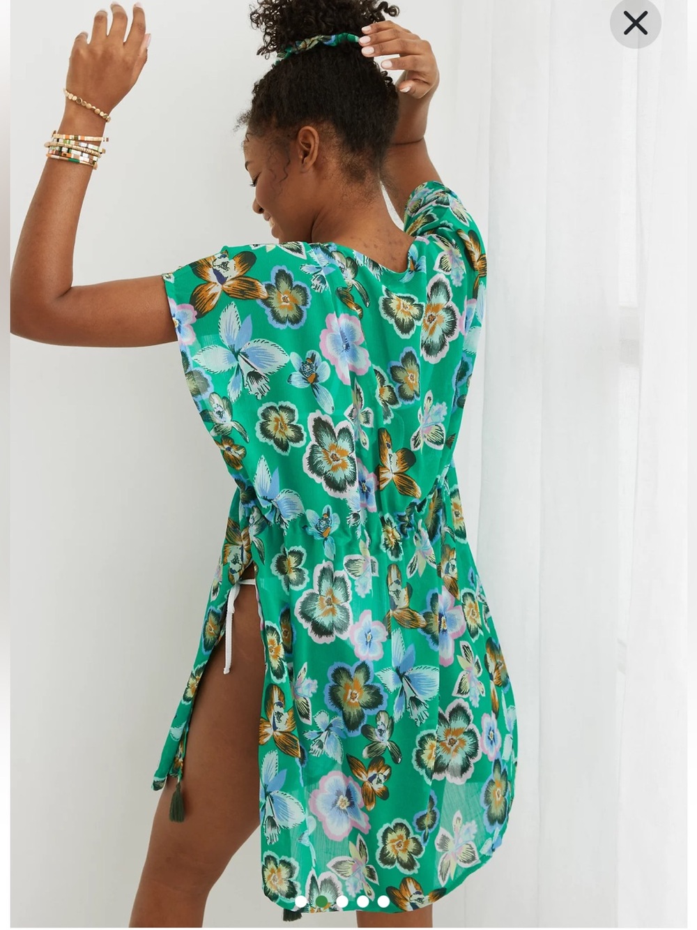 M/L Aerie Chiffon Cover Up Beach Coastal Floral Botanical Pool Summer Tassel - Picture 3 of 8